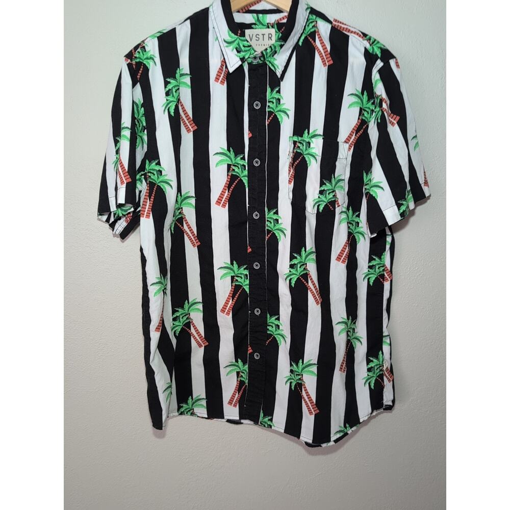 VSTR Premium Modern Nomads Black And White Button Up Cotton Hawaiian Tropical L
